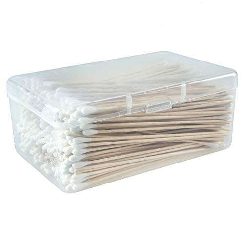 Pomeat 6 Inch Long Cotton Swab Single Tip Gun Cleaning Swabs Wooden in Storage Case for Arts and Crafts, Jewelry, Precision Instruments