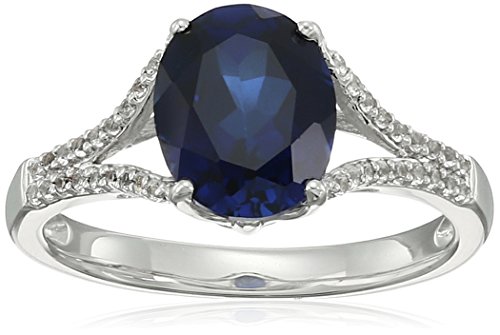 Sterling silver oval created sapphire with created whit…