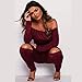 Longwu Women's Fashion Off-Shoulder Drawstring Jumpsuits Rompers Knee Hole Pants Wine Red-L