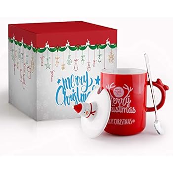 Merry Christmas Mug - Best as Gift for Mother's Day, Birthdays, Christmas, from Daughter, Son, Wife or Husband. Beautiful Box, Novelty, Porcelain, 15 oz, Red