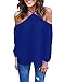 Vemvan Womens Off The Shoulder Blouse Spaghetti Halter Long Sleeve Shirt Sexy Tops Dark Blue