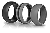 3 Silicone Wedding Ring Silicone Wedding Band for Men Thin Line Stripe No Glue One Piece for Climbing and Outdoors (Grey Stripe, 8 (17.5mm inner diam))
