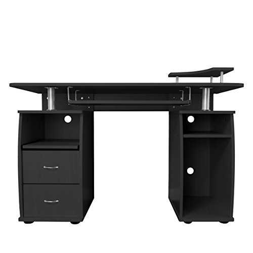 Fineboard Home Office Computer Desk with Raised Side Desktop, Black