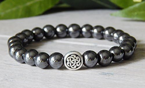 Celtic Knot Irish Welsch Mens Hematitie Gemstone Beaded Traditional Bracelet