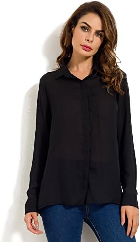 MRLZ Womens V Neck Long Sleeve Button Down Shirt Casual Chiffon Blouse