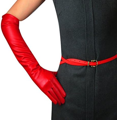 Edith qi Women's Long Evening Dress Faux Leather Elbow Length Party Gloves