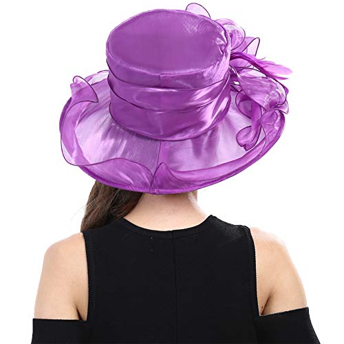 Women Dress Hats for Kentucky Derby Day, Party,Wedding Cloche Bowler Fascinators Fancy Hat (SS-Violet)