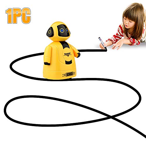Betheaces Mini Inductive Robot Kids Magic Pen Boys Girls Birthday Gift Toddler Smart Educational Toys with Eye LED Light Intelligent Novelty Robotics Kit Batteries Included-1 Piece (Yellow)