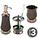 mDesign Metal Bathroom Vanity Countertop Accessory Set - Includes Refillable Soap Dispenser, Divided Toothbrush Stand, Tumbler Rinsing Cup - 3 Pieces - Pearl Bronze/Champagne