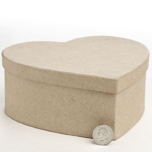 Set of 4 Ready to Personalize Paper Mache Heart Boxes (7" Wide x 7" High x 3" Deep)