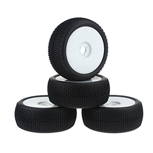 HobbyMarking 4Pcs RC Car 1/8 Rubber Tires Tyre and 17mm Hubs Wheel Rims for RC 1:8 Buggy Off-Road HSP HPI Model Car Parts (White)
