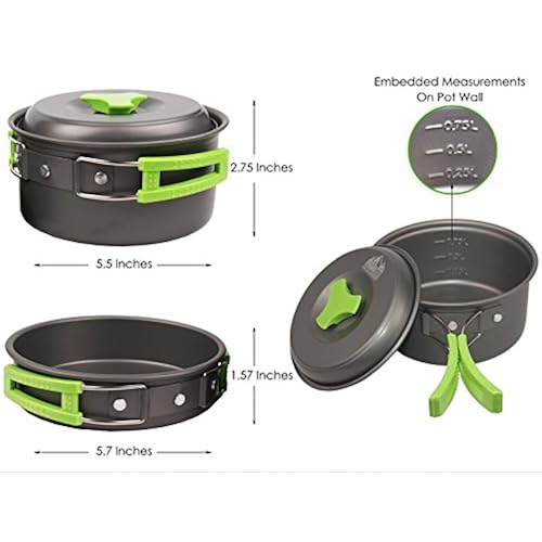 Camping Cookware Mess Kit - 13 pcs, Lightweight, Compact, Durable, Portable - FREE 5 in 1 Carabiner and Mini Stove - For Camping, Hiking, Scouts, Hunting, Survival kit, Bug Out Bag and Outdoors Sports & Outdoors, Outdoor Recreation, Camping & Hiking, Camp Kitchen, Camping Cookware, Open Fire Cookware