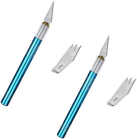 2Pcs Craft Knife, Precision Knife Hobby Knife with 5 Spare Blades for DIY Art Work Cutting Caving Sculpture 3D Print Removal Tool Phone PC Tablet Drone Repair (Blue)