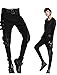 Minibee Women's Harem Patchwork Leather Pocket Punk Style Personalized Pants Black