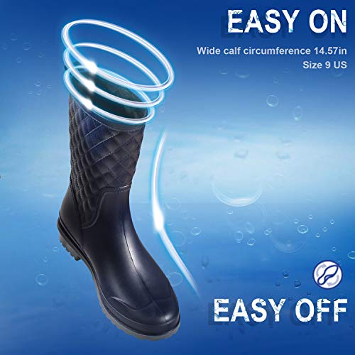 Petrass Women Rain Boots Black Waterproof Mid Calf Lightweight Cute Booties Fashion Out Work Comfortable Garden Shoes - Thumbnail 2