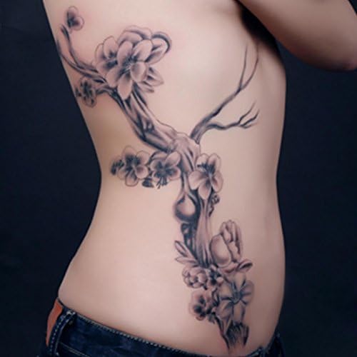 4 Sheets Temporary Tattoo Big picture painted portrait style plum flower tattoo