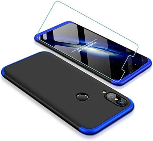 JOYTAG Compatible For Huawei Nova3 case 360 degrees Blue black ultra thin Matte All-inclusive Protection 3 in 1 PC Phone case cover+Tempered glass film- Blue black