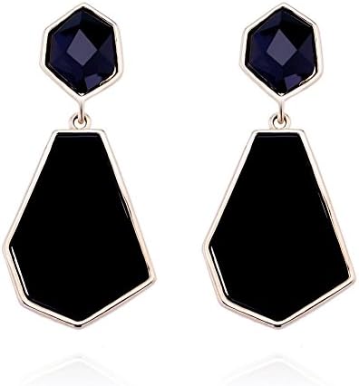 Gold Tone Resin Drop Button Stud Earrings Black Color