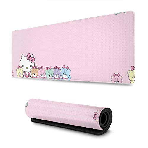 Large Gaming Mouse Pad Hello Kitty Tiny Bear Extended Desk Pad for Computers Thick Keyboard Mouse Mat Non-Slip Rubber Base Mousepad 11.8 X 31.5 X 0.12inch