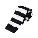DAO3A01E Black White Stripes Leadership For Marriage Skinny Knit Neck Tie Woven Microfiber Classy Internet By Dan Smith