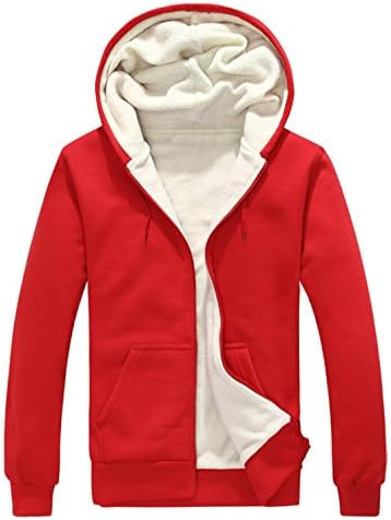 Vska Mens Full Zip Thick Velvet Hoodies Sweatshirts Warm Coat Red M