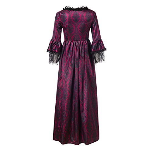 Women Hollow Trumpet Sleeve Flare Dress Off Shoulder Vintage Party Club Elegant Performance Medieval Costume by Lowprofile Blue - Thumbnail 4
