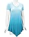 WT1051 Womens V Neck Short Sleeve Ombre Tunic Top XXL AQUA