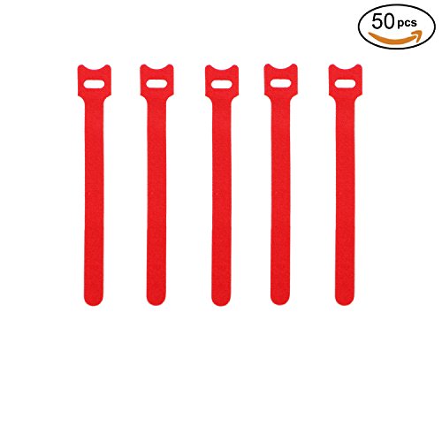 Pasow 50pcs Reusable Fastening Adjustable Cable Ties Strap Wire Management (6 Inch, Red)