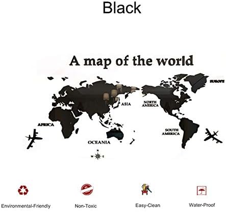 PFLife 3D 4 Color World map Wall Decals,Acrylic Wall Sticker stereoseopic Wall Mural for Home School Company 30in to 110in (Black, Medium)