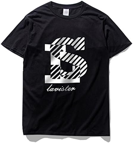 CheZEN Mens Cotton Stripe Letters Prints Casual Short-sleeve T-shirt Black M