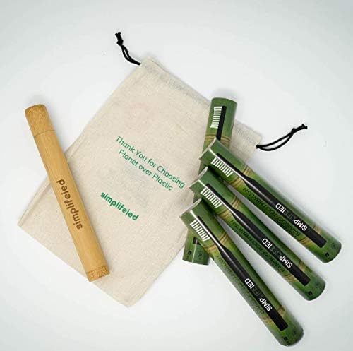 SimpLIFEied Bamboo Toothbrush Family Pack: Eco-Friendly Wood Toothbrush, Biodegradable And Compostable, Recyclable Non-Plastic Design With Bamboo Travel Case