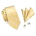 Hi-Tie Silk Woven Designer Yellow Mens Necktie Handkerchief Cufflinks Set Formal