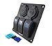 IZTOSS 3 Gang Rocker Switch Panel with Power Socket 3.1A Dual USB Wiring Kits and Decal Sticker Labels DC12V/24V for Marine Boat Car Rv Vehicles Truck Blue led S697-709-B