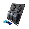Iztoss-3-gang-rocker-switch-panel-with-power-socket-31A-dual-USB-wiring-kits-and-Decal-Sticker-Labels-DC12V24V-for-Marine-Boat-Car-Rv-Vehicles-Truck-blue-led