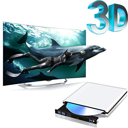 Blu Ray Drive External, Blu-ray Player USB 3.0 DVD CD RAM Burner Play 3D 4K Disk CD Re-Writer Ultra-Slim Portable Compatible for Notebook Mac Book OS Windows 7 8 10 PC (Sliver)