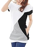 Allegra K Ladies Boat Neck Short Batwing Sleeve Colorblock Side Pockets Shirt, X-Large / US 18