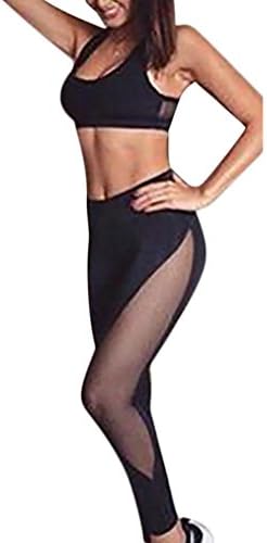 Hot Sale Pants! Auwer Tight Mesh Panels Yoga Pants Stretchy Women's Leggings Gym Fitness Workout Pants+Tops Set (S, Black)