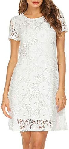 Womenโs Short Sleeve Floral Lace Elegant Cocktail Party A-Line Mini Dress