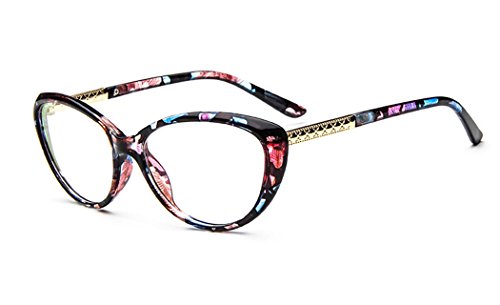 D.King Women Fashion Cat Eyeglasses Frames Clear Lens 56mm Flower