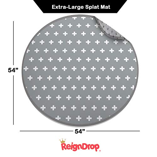 54" Large REIGNDROP Splat Mat for High Chair, Play Mat, Picnic, Art Crafts for Baby, Kids, Non Slip, Waterproof, Washable, Portable, Durable, Reusable Splash, Spill Mat Pet Litter (Round Plus Signs) - Thumbnail 4