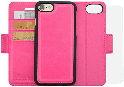 iPhone 6/6s/7 Case,iPhone 6/6s/7 Wallet Case,AoBoChi Leather Case with Detachable Folio ,Kickstands,Wallet for iPhone 6/6s/7(4.7inch)[1pcs Glass Screen Protector is included] (Rose Red)