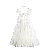 2016 lace flower rustic Burlap girl baby country wedding flower dress, Ivory,Size L, US Size 4T