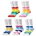 Epeius Kids Girls' 5 Pack Seamless Rainbow Stripes Crew Socks for 3-5 Years,Smooth Toes Socks,Shoe Size 8.5-11