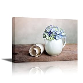 Canvas Wall Art - Still Life with Blue Hortensia Flowers in Porcelaine Can | Modern Home Art Canvas Prints Giclee Printing Wrapped & Ready to Hang - 12" x 18"
