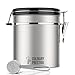 Stainless Steel Coffee Canister 16 oz - Built-in One Way Valve Blocks CO2 From Ruining Coffee Flavor - Built-in Freshness Calendar (Medium, Stainless Steel)