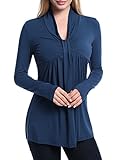 Ninedaily Women Tops Knot Front V Neck Long Sleeve Casual Tunic Blouse