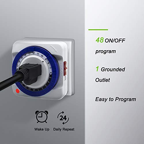 image for 24 Hour Plug-in Electric Mechanical Outlet Timer 3 Prong Grounded, CF 