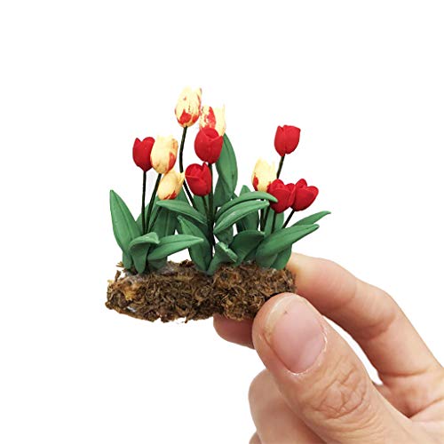 Gbell  Fine Flower Basket for 1:12 Mini Dollhouse Furniture , Mini Dollhouse Green Plant Bedroom Kitchen Room Decor Miniatures Accessory Pretend Play Toy for Little Girls Gifts (Red)