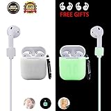 Airpods Case Airpod Accessories Protective Silicone Case for Apple Airpods Charging Case with Anti-lost Strap, Earphone Hook and Carabiner,[Night-glow green] Water-proof Shock-proof Case