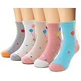 Boboking Girl's Fashion Cotton Breathable Socks, Balloon, 5-8 Years/Little Kid 10.5M-12.5/16cm-18cm (Pack of 5)